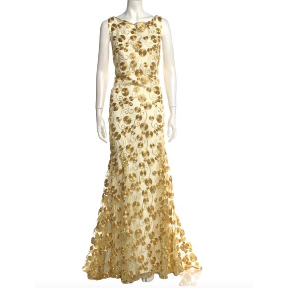 Theia Gold Geometric Circle Swirl Sleeveless Gown Dress Size 4 Holiday Formal - Picture 11 of 11